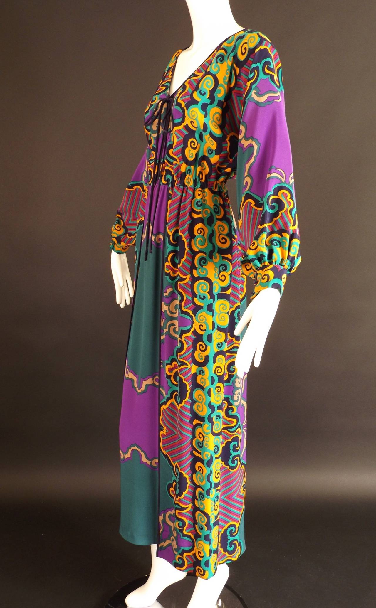 1970s Galanos Silk Printed Maxi Dress 1