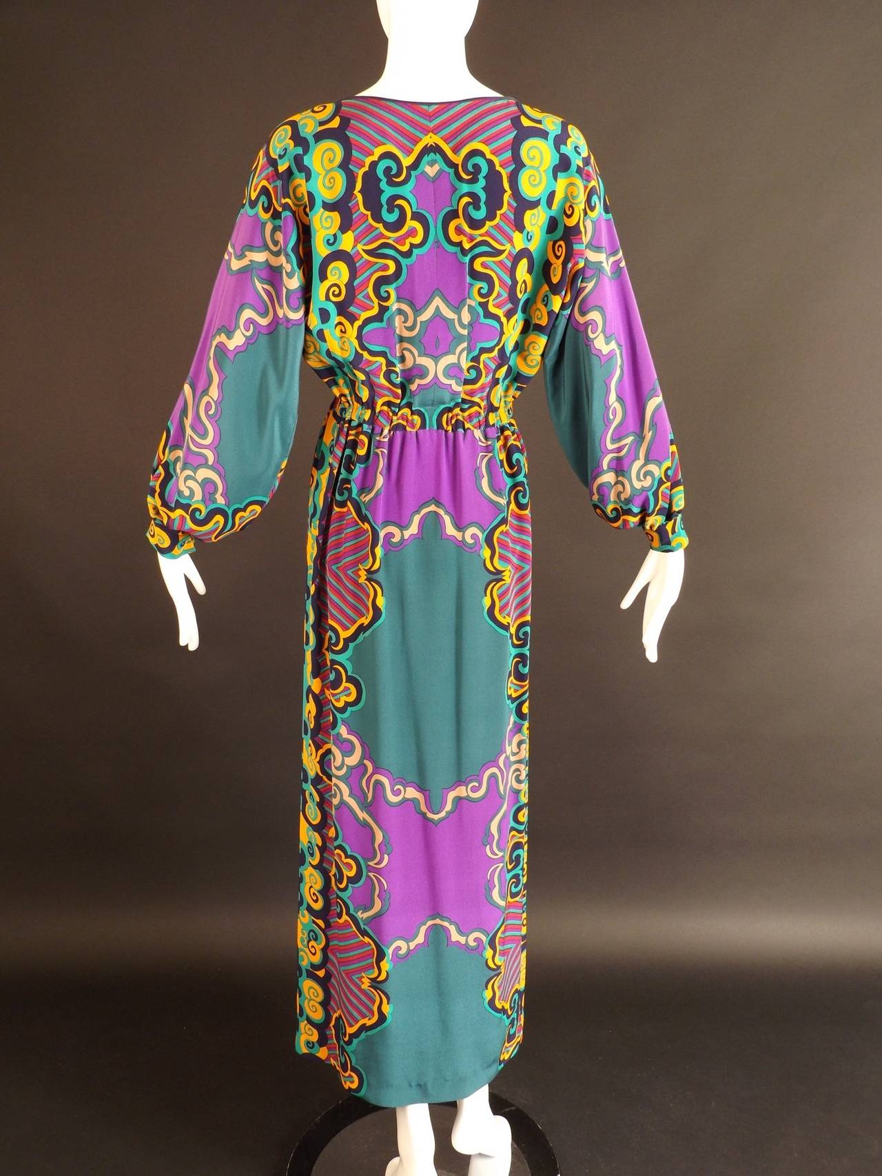 Women's 1970s Galanos Silk Printed Maxi Dress