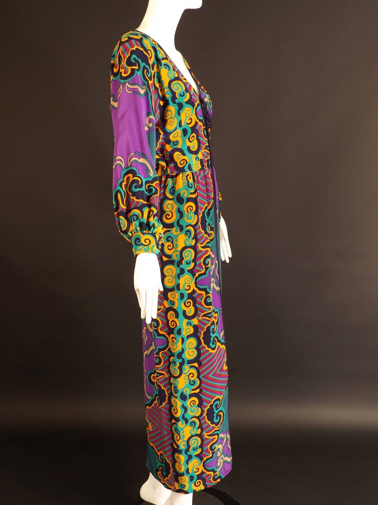 1970s Galanos Silk Printed Maxi Dress In Excellent Condition In Dallas, TX