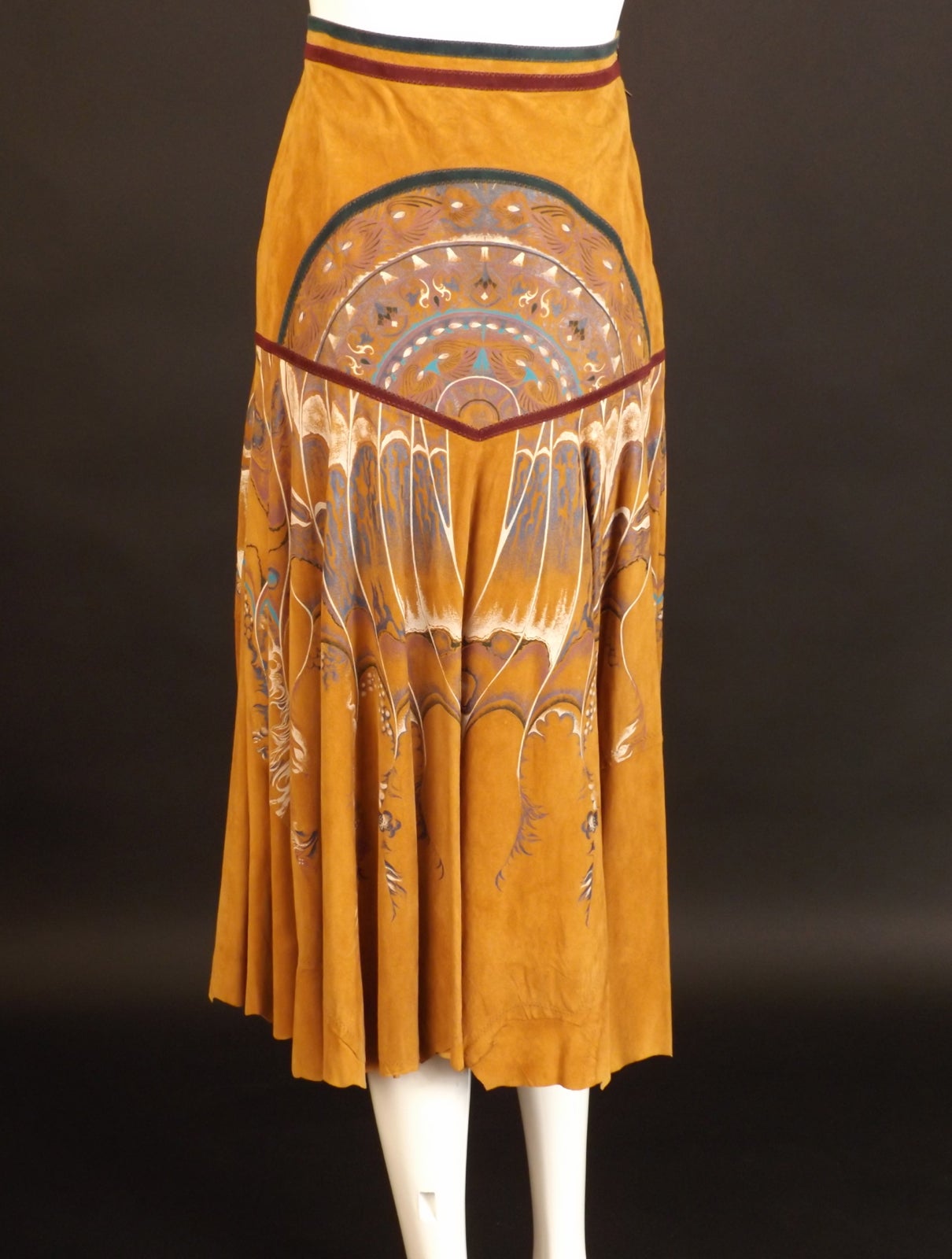 Women's 1970s Hand Painted Suede Roberto Cavalli Skirt For Sale