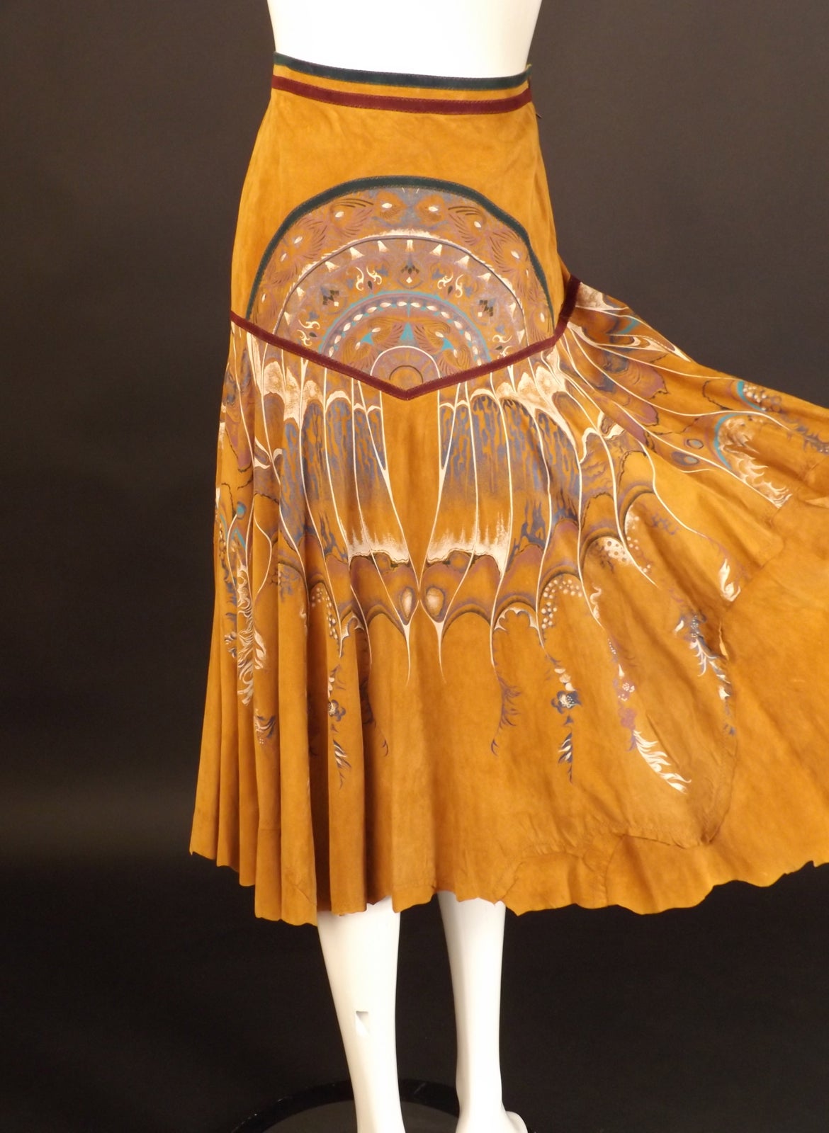 1970s Hand Painted Suede Roberto Cavalli Skirt For Sale 1