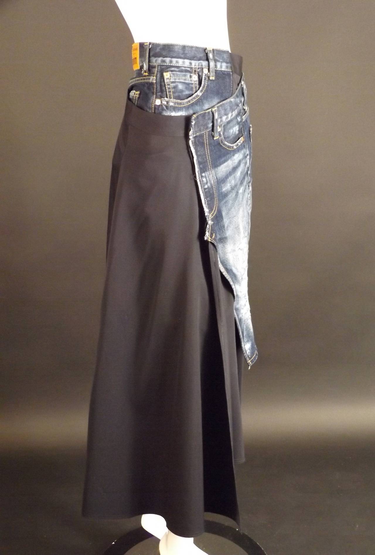 2014 Junya Watanabe Denim & Crepe Wrap Skirt 2