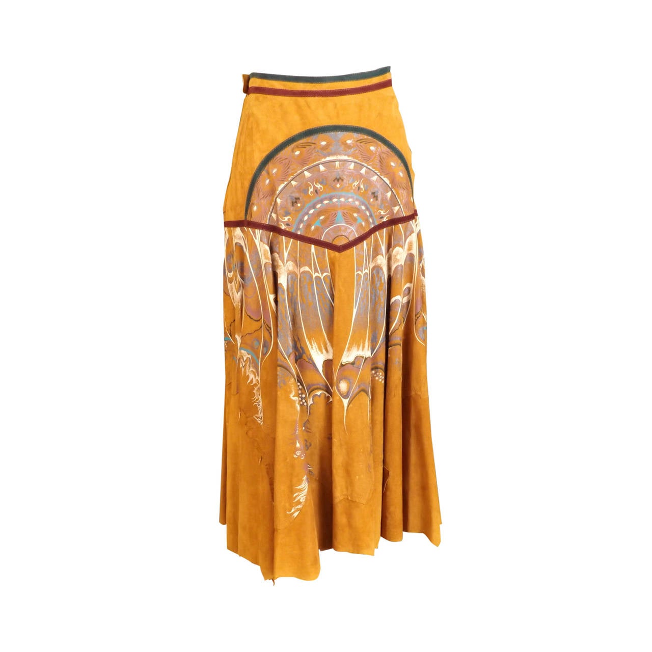 1970s Hand Painted Suede Roberto Cavalli Skirt For Sale