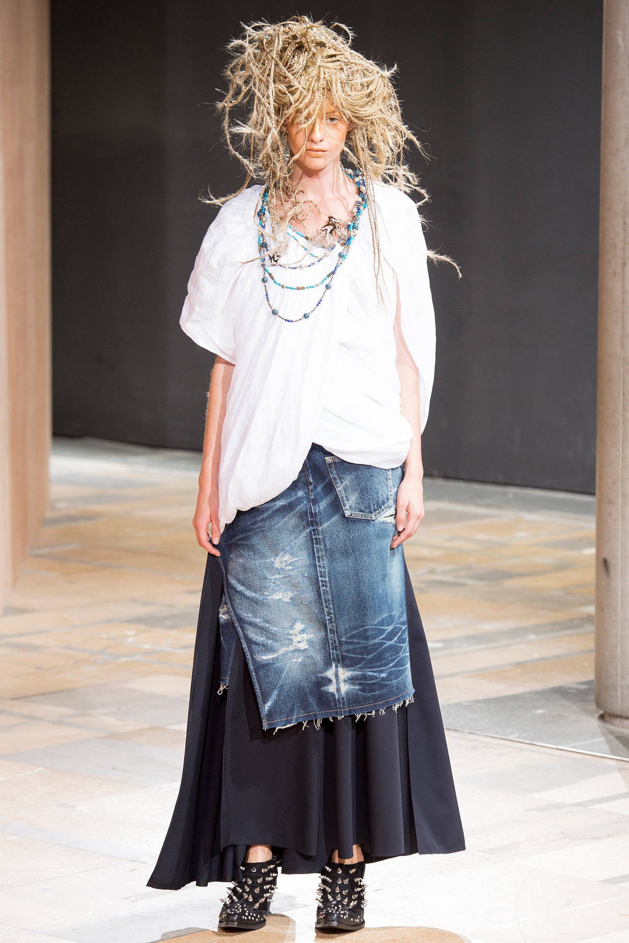 2014 Junya Watanabe Denim & Crepe Wrap Skirt 3
