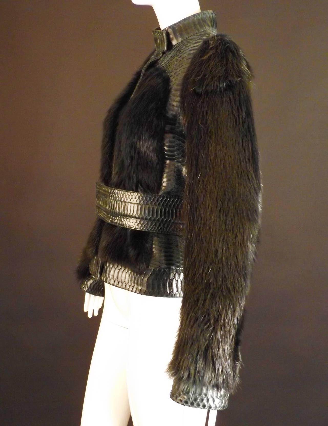 Tom Ford for Gucci Green Python & Beaver Fur Jacket In Excellent Condition In Dallas, TX