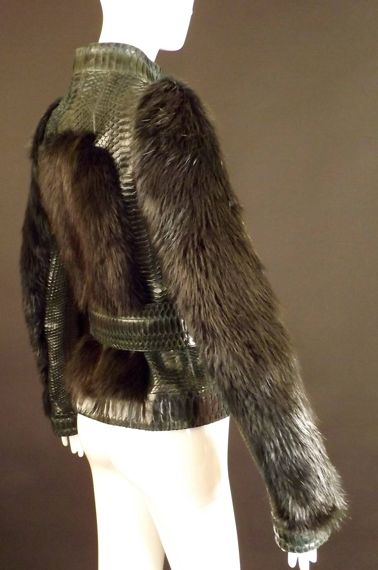 Tom Ford for Gucci Green Python & Beaver Fur Jacket 1