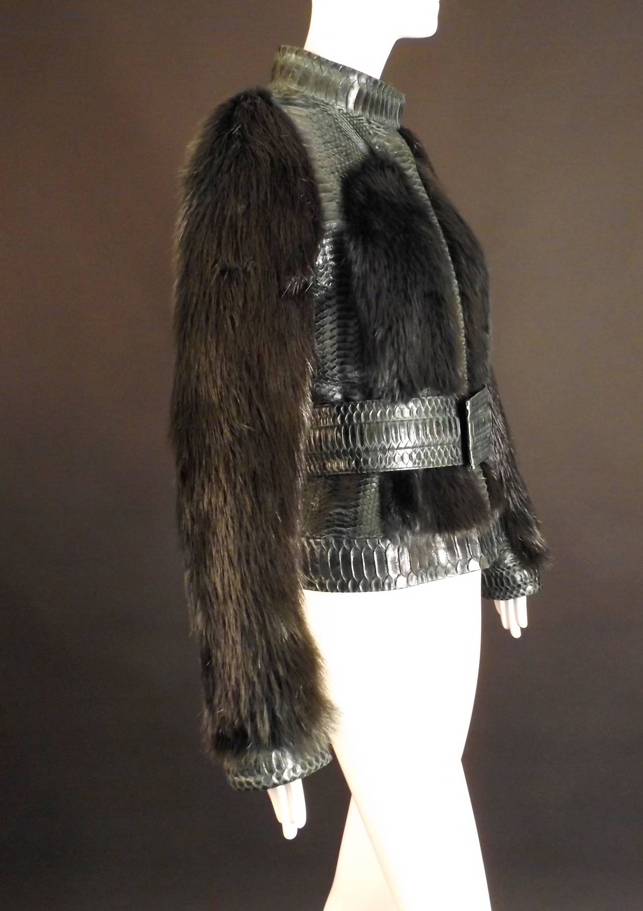 Women's Tom Ford for Gucci Green Python & Beaver Fur Jacket