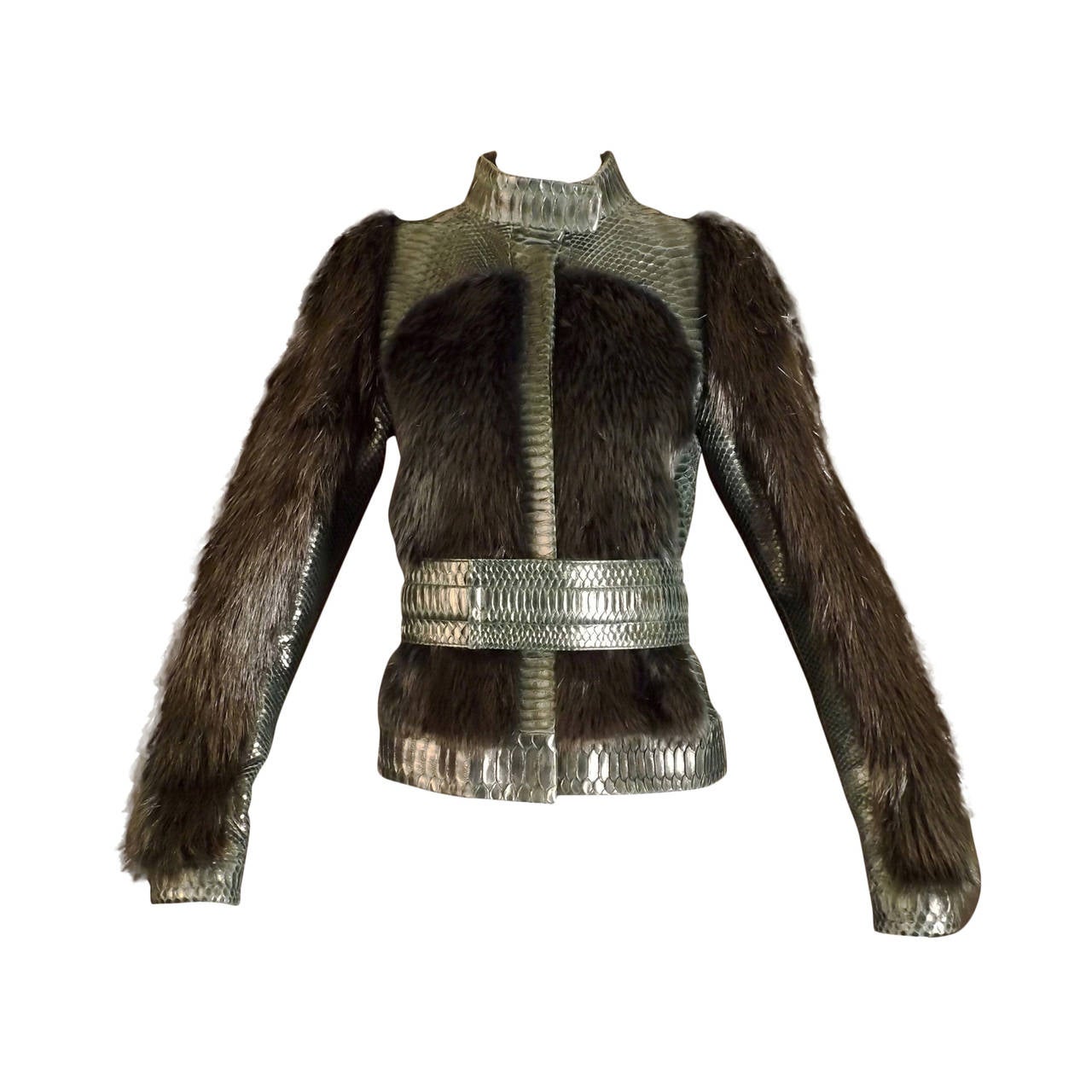 Tom Ford for Gucci Green Python & Beaver Fur Jacket