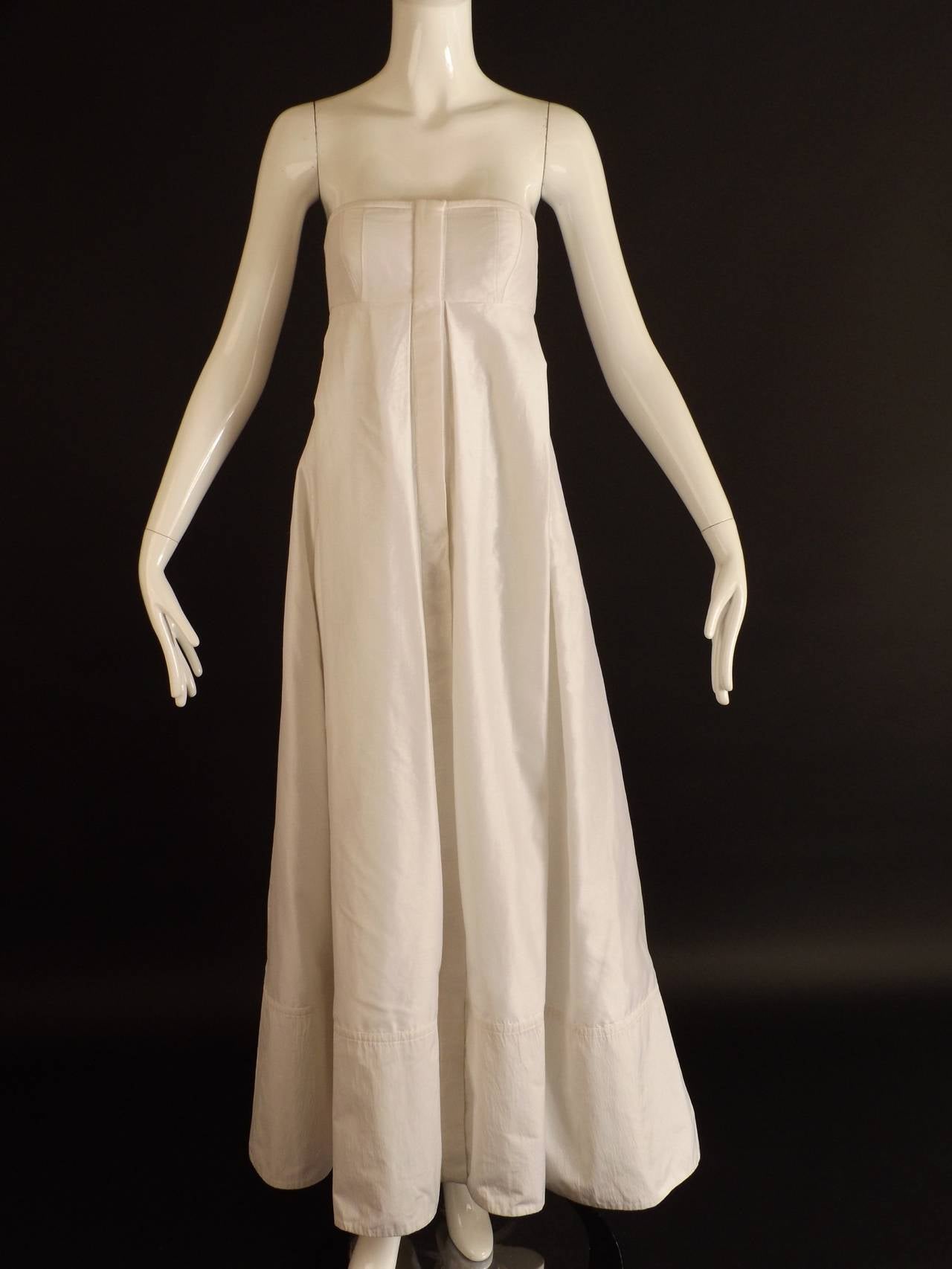 KAUFMANFRANCO-White Cotton & Leather Evening Dress, Size-6 For Sale 3
