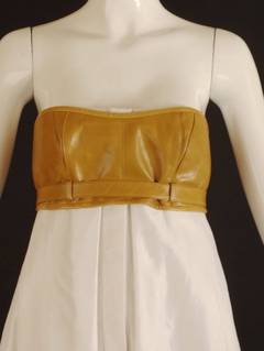 KAUFMANFRANCO-White Cotton & Leather Evening Dress, Size-6