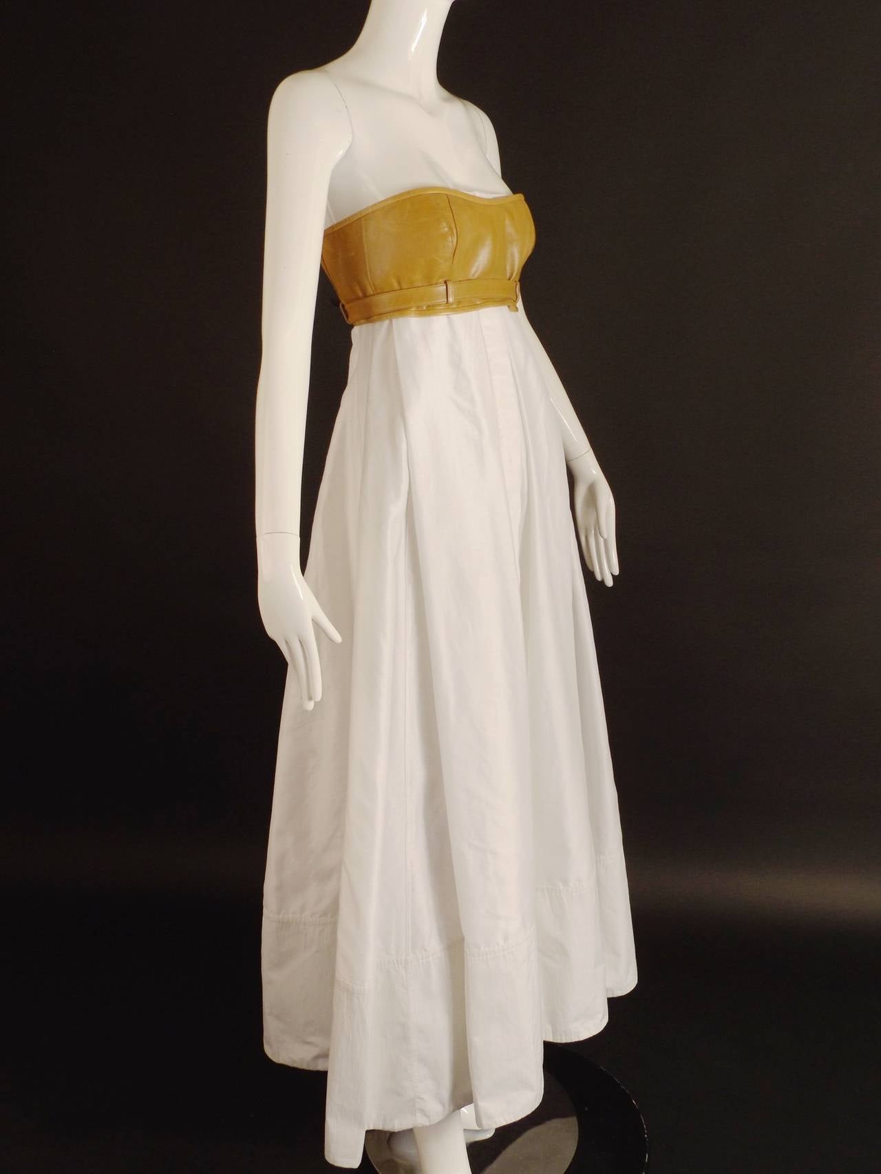Women's KAUFMANFRANCO-White Cotton & Leather Evening Dress, Size-6 For Sale
