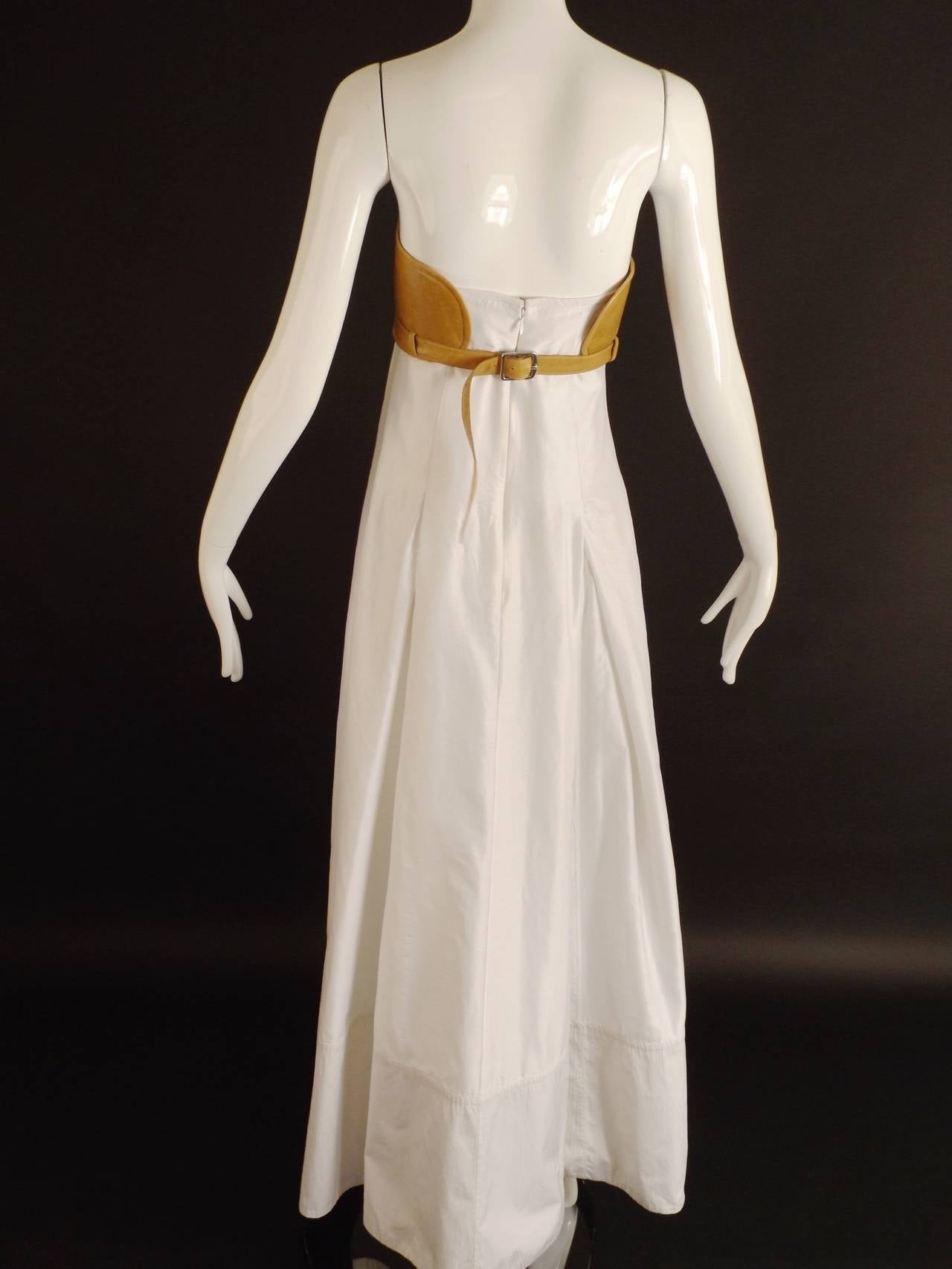 KAUFMANFRANCO-White Cotton & Leather Evening Dress, Size-6 For Sale 2