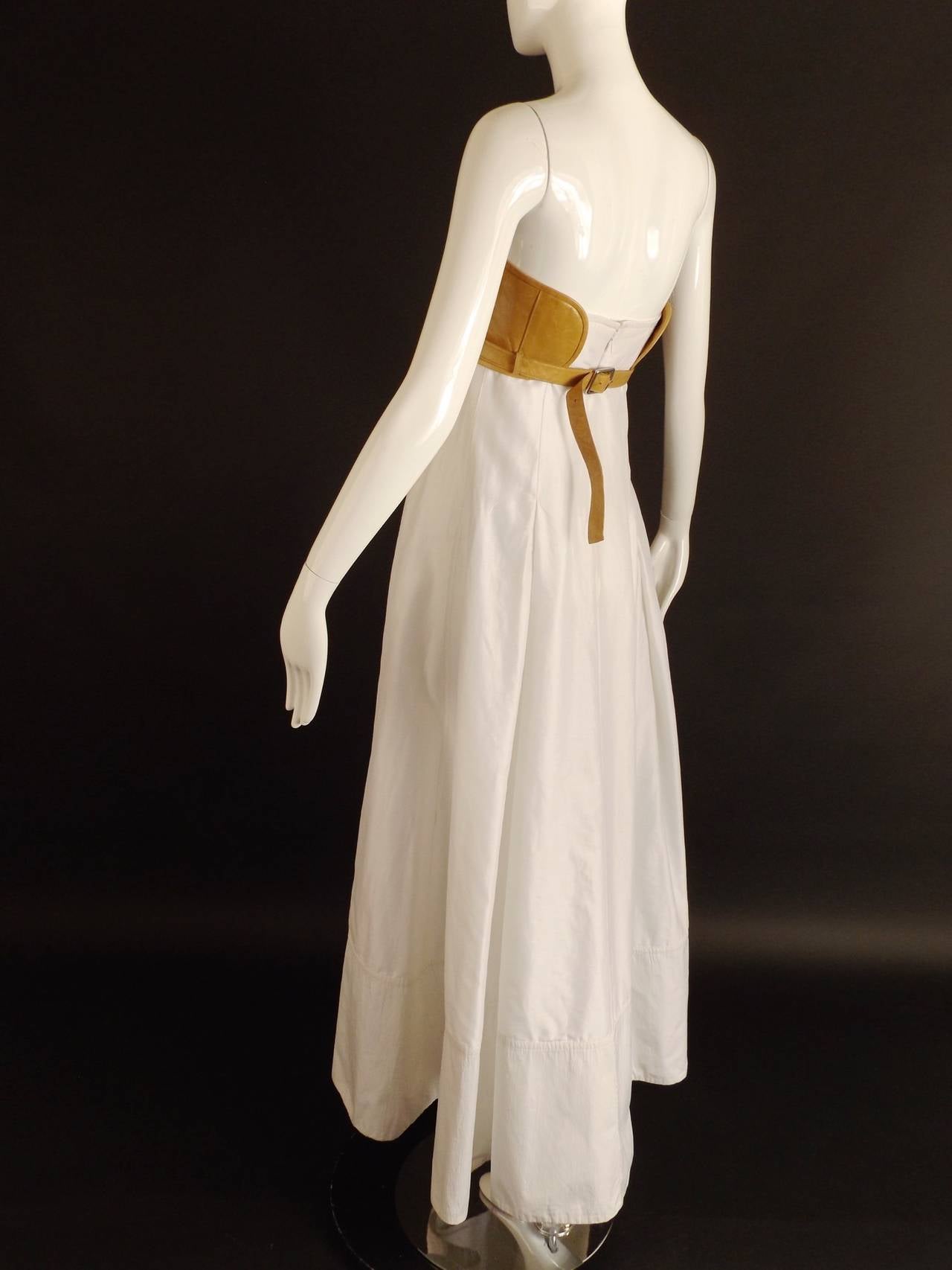 KAUFMANFRANCO-White Cotton & Leather Evening Dress, Size-6 For Sale 1