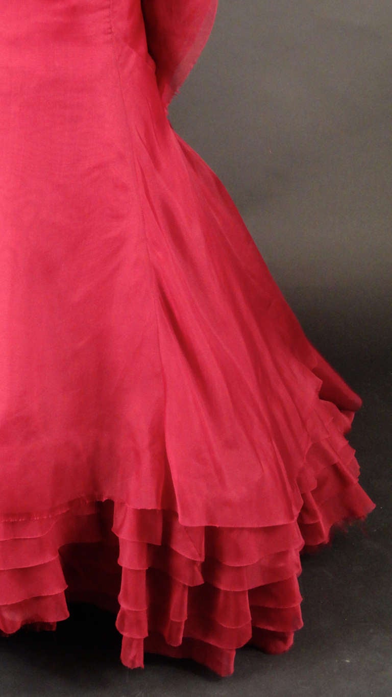 Resort 2013, Burgundy Chiffon ZAC POSEN Ball Gown In New Condition In Dallas, TX