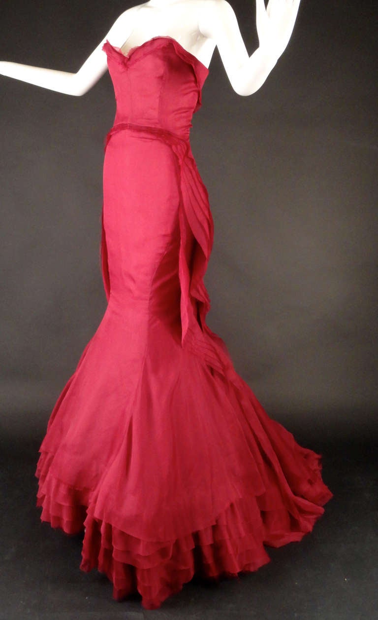 Women's Resort 2013, Burgundy Chiffon ZAC POSEN Ball Gown