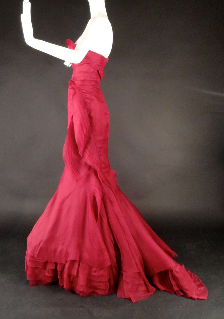 Resort 2013, Burgundy Chiffon ZAC POSEN Ball Gown 1