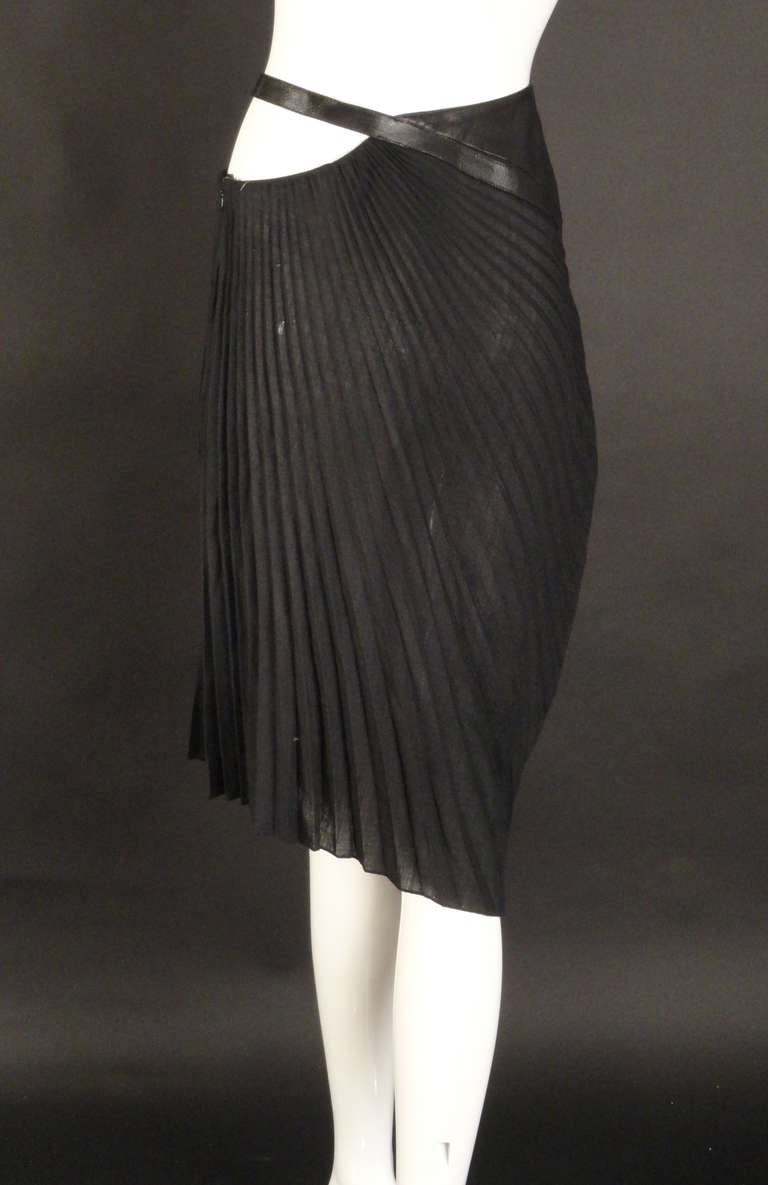 1990s Claude Montana Leather & Wool Skirt In Excellent Condition In Dallas, TX