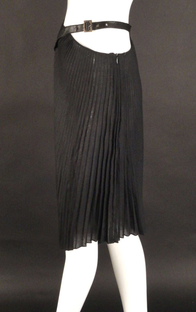 Women's 1990s Claude Montana Leather & Wool Skirt