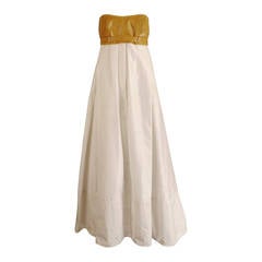 KAUFMANFRANCO-White Cotton & Leather Evening Dress, Size-6