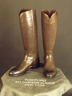 Tom Ford Brown Leather Mens Riding Boots