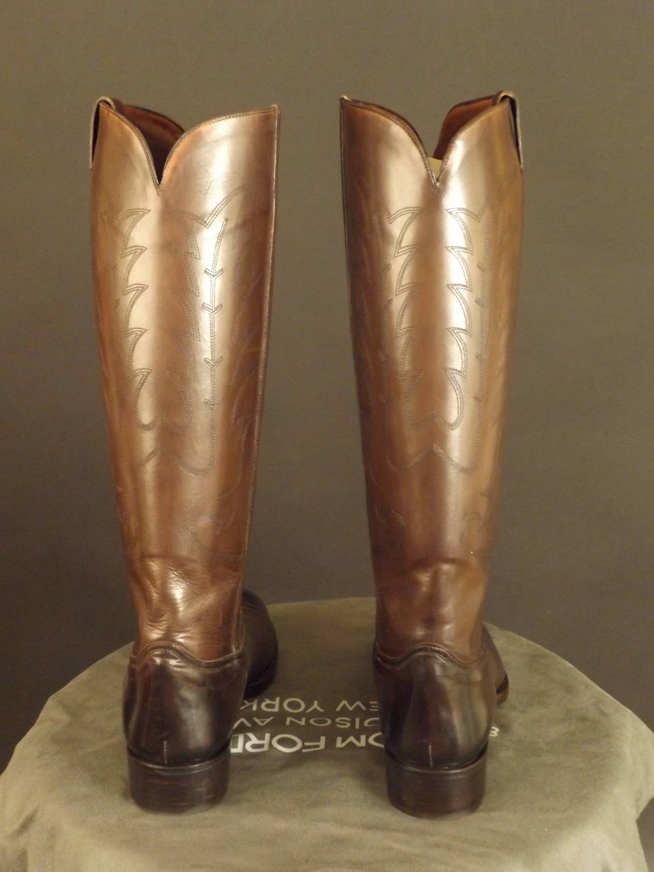 Tom Ford Brown Leather Mens Riding Boots In New Condition In Dallas, TX