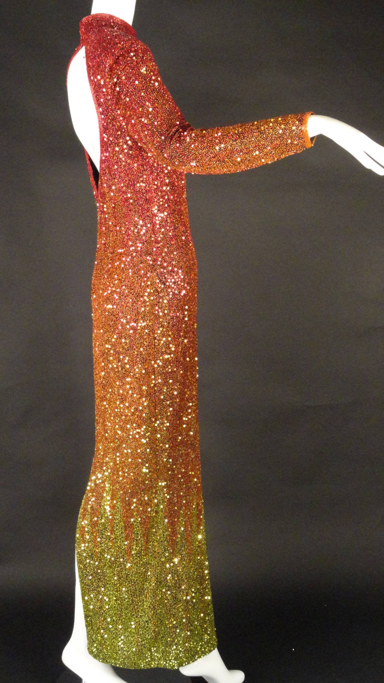 1990s Naeem Khan Beaded Flame Evening Gown In Excellent Condition In Dallas, TX