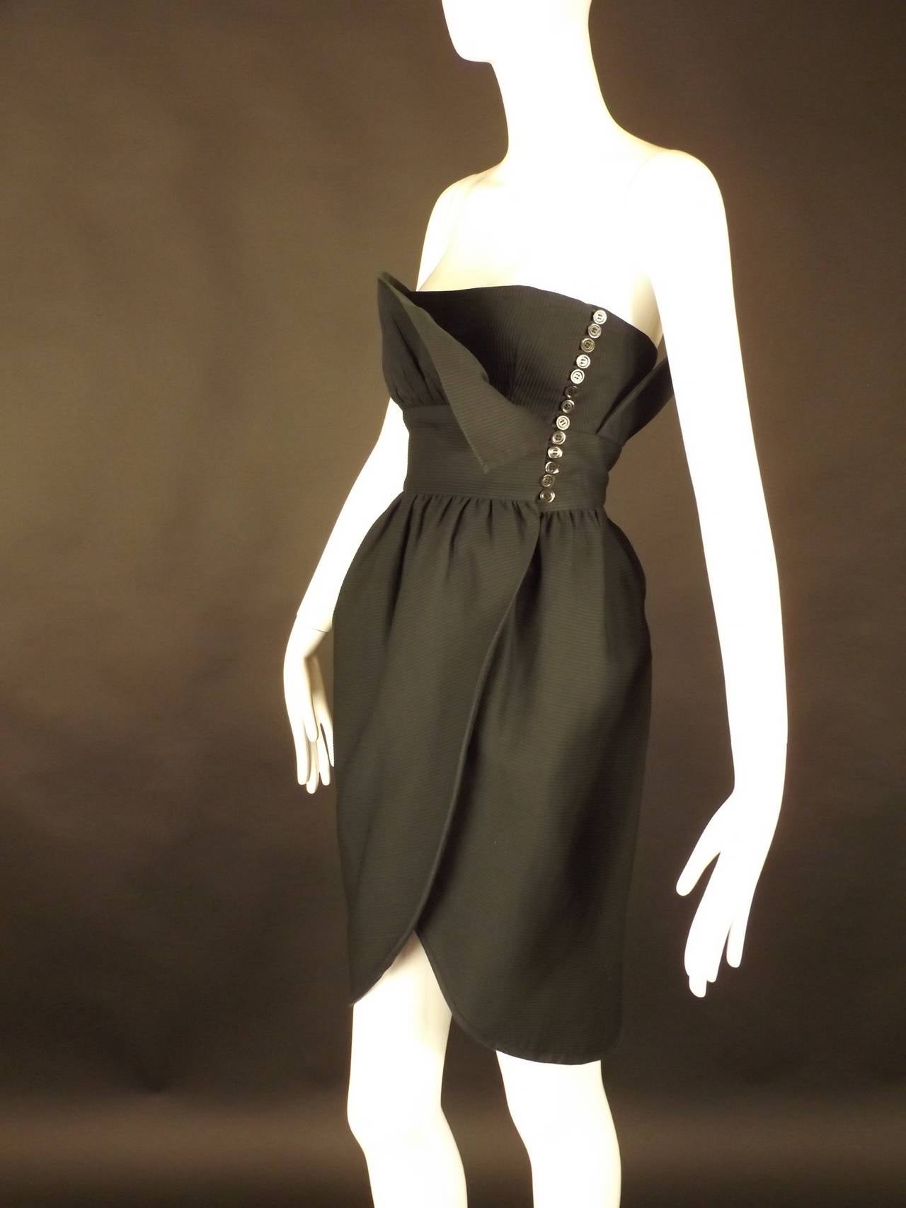 Women's 1990s Black Cotton Wrap Lanvin Dress For Sale