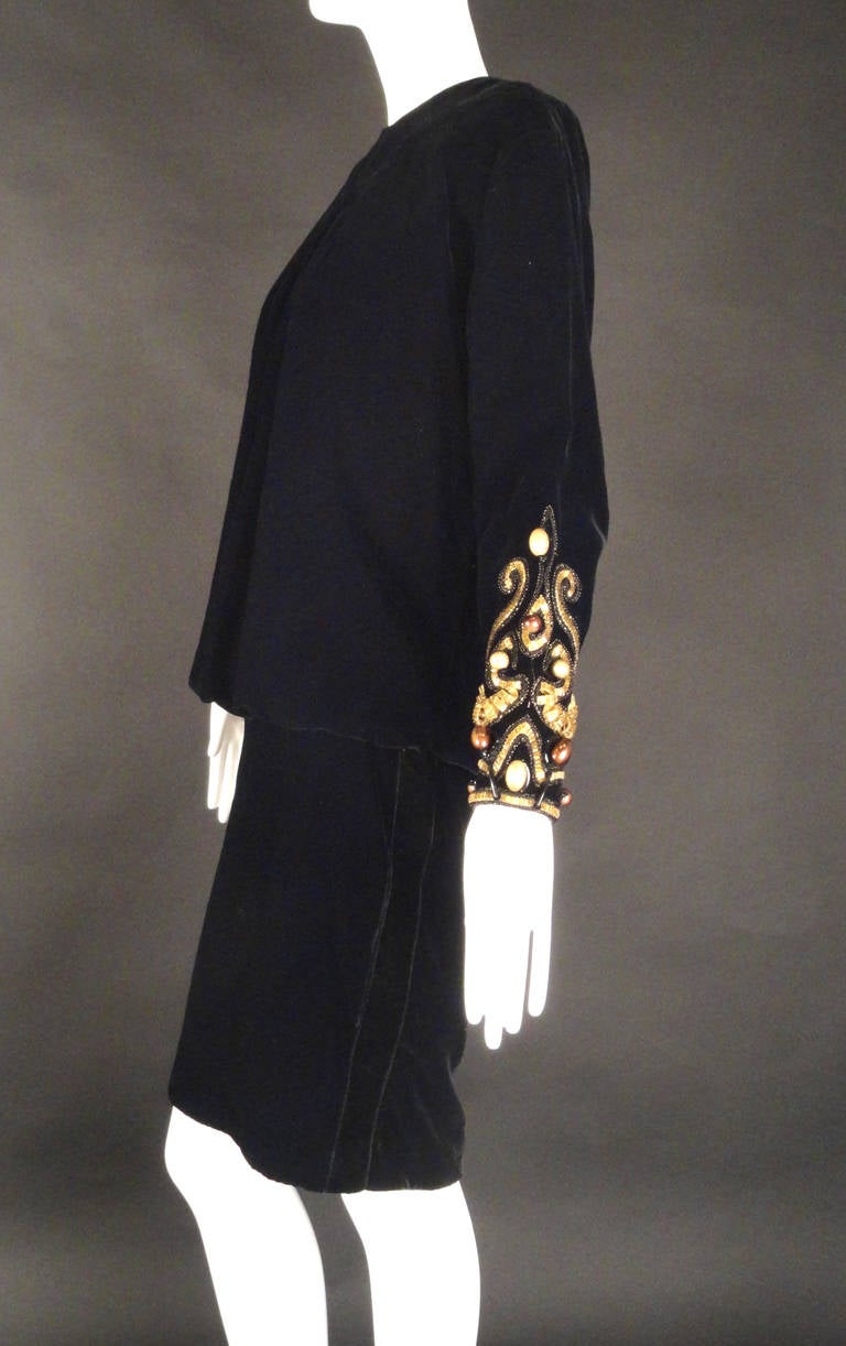 Women's 1980s Haute Couture Beaded Velveteen Sac Dress by Givenchy