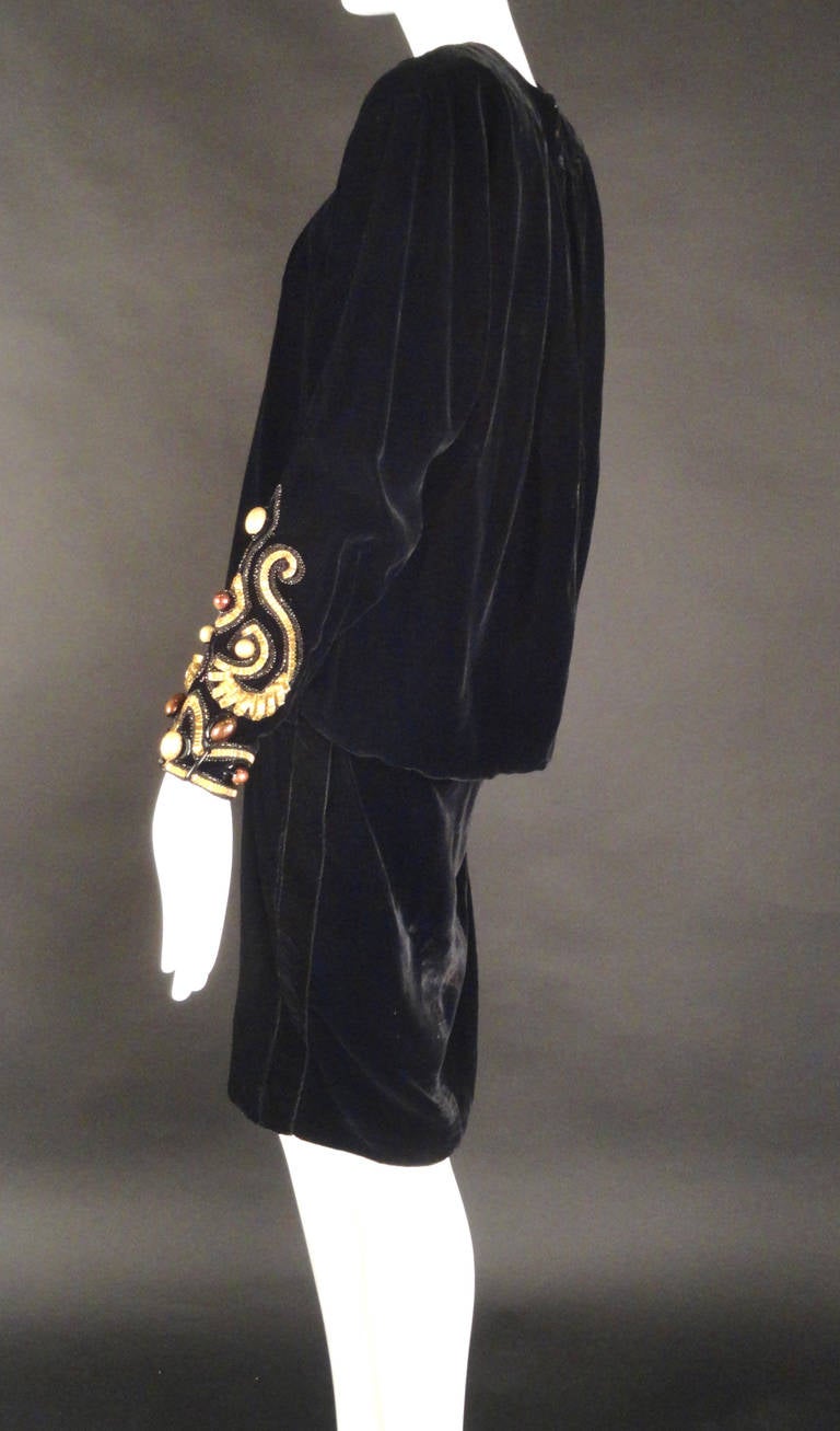 1980s Haute Couture Beaded Velveteen Sac Dress by Givenchy 2