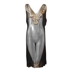 1920s Black Chiffon & Lace Nightgown, Bust-36