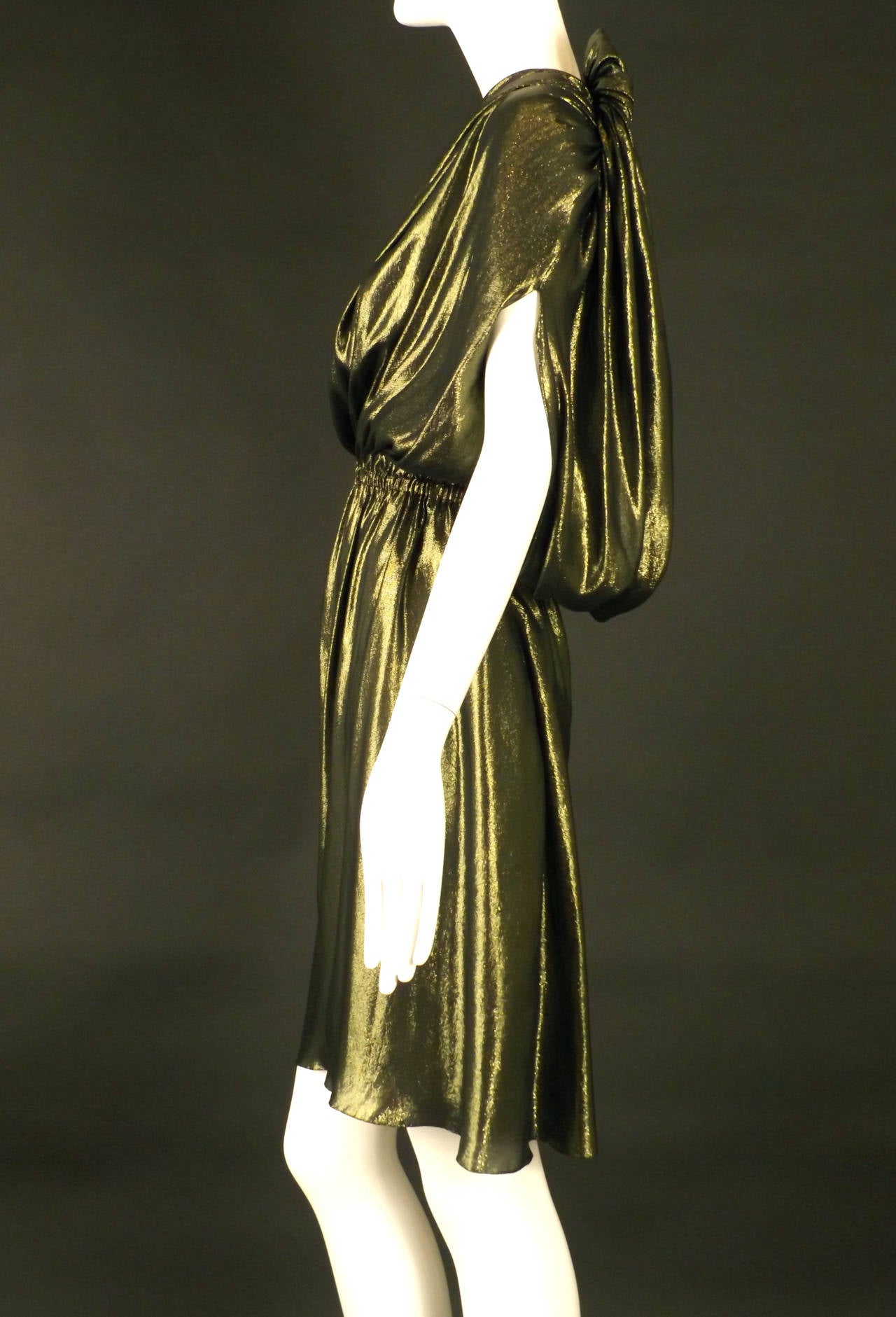 Summer, 2010 Lanvin Green & Gold Grecian Drape Dress In Excellent Condition In Dallas, TX