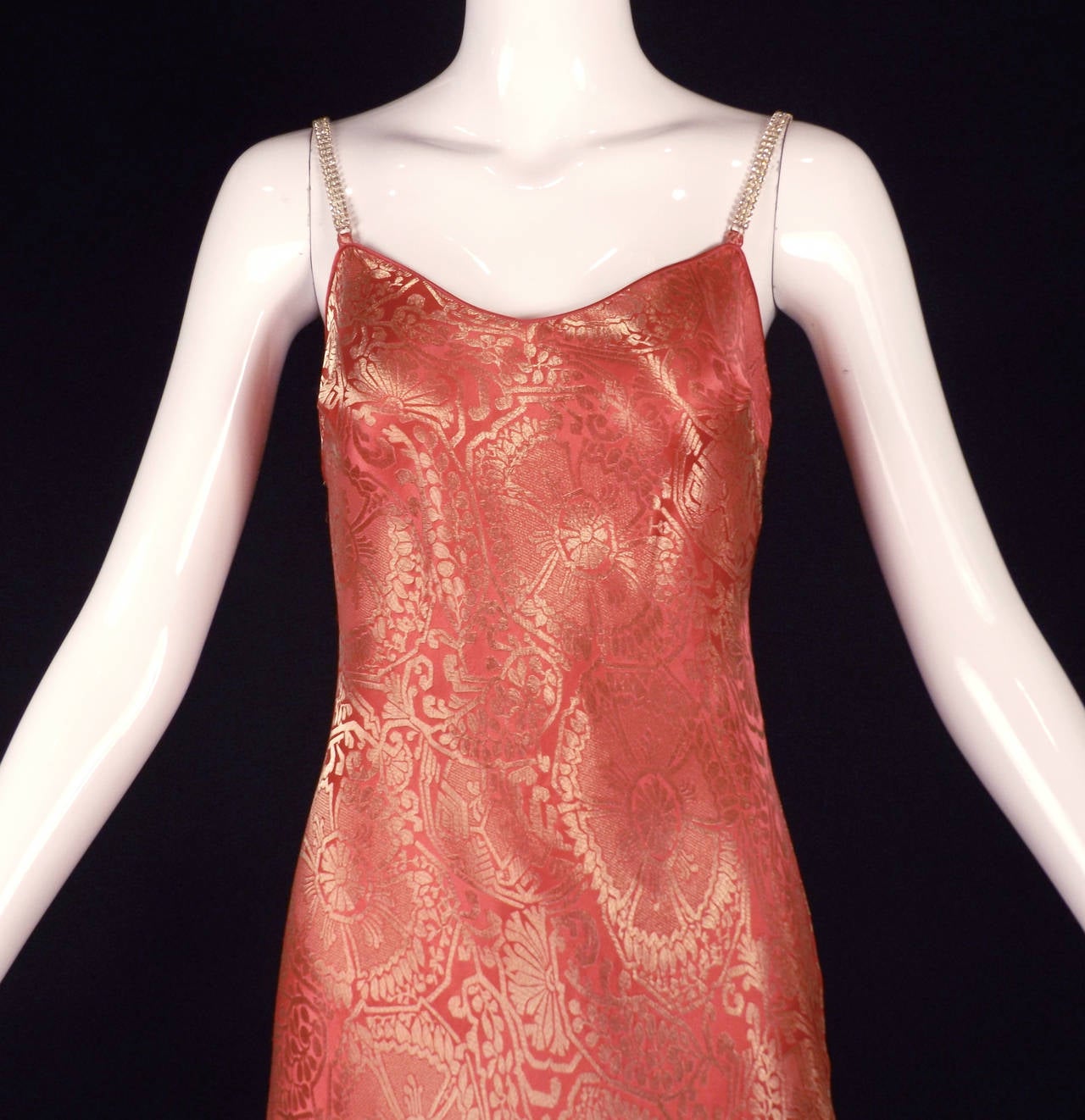 Galliano Spring 1999 Pink & Gold Brocade Bias Evening Gown In Excellent Condition In Dallas, TX