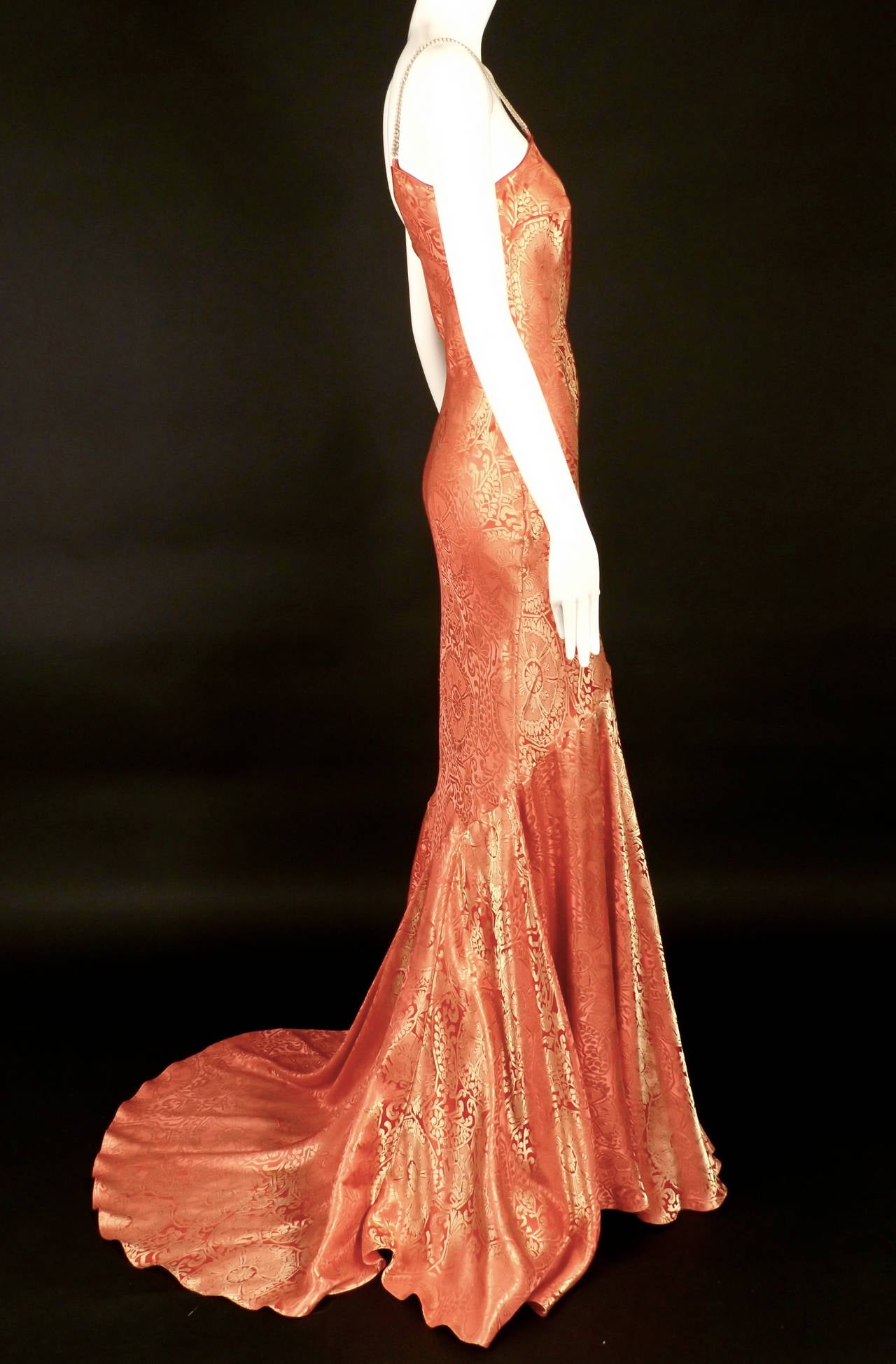 Galliano Spring 1999 Pink & Gold Brocade Bias Evening Gown 1