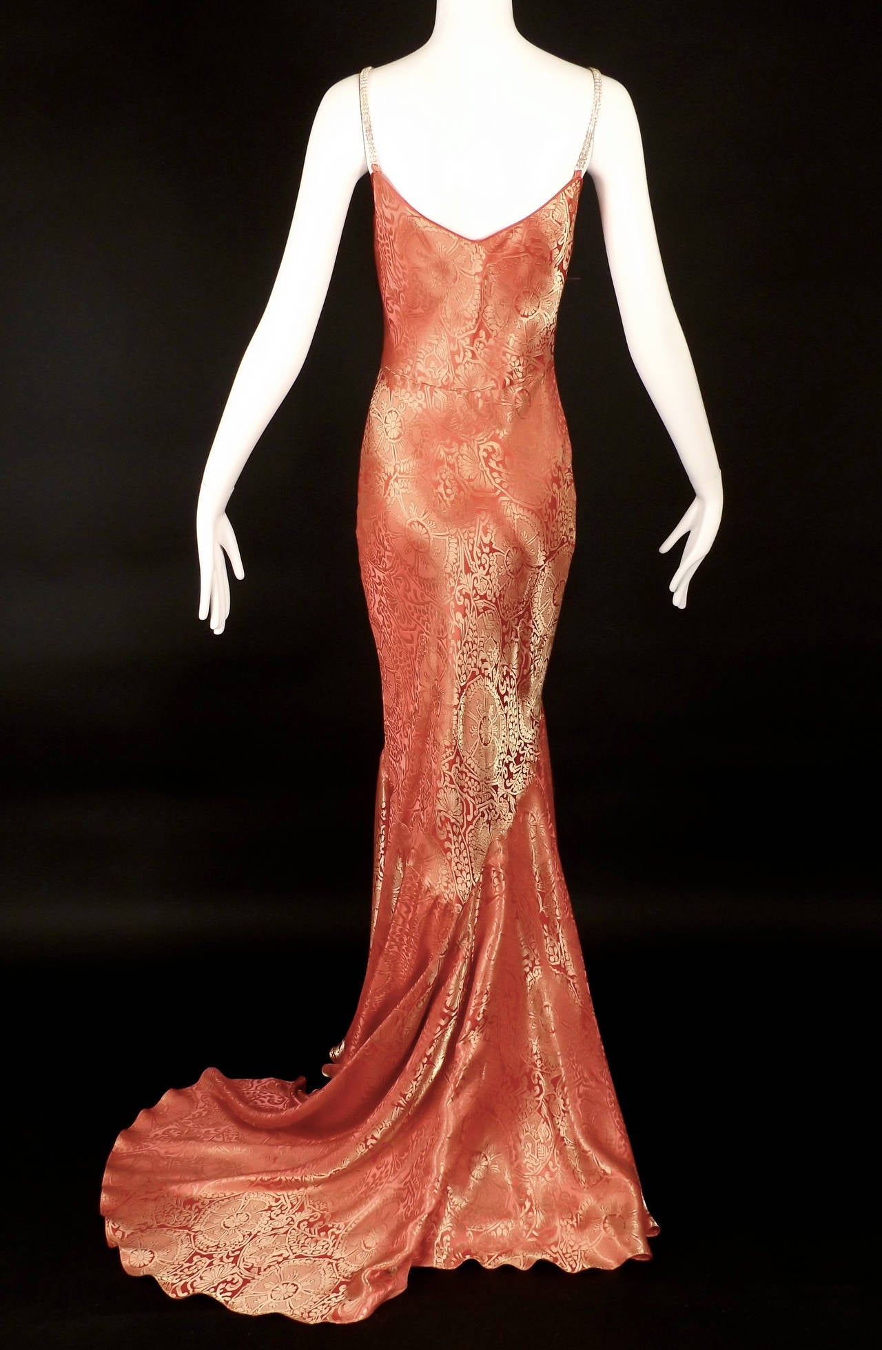 Galliano Spring 1999 Pink & Gold Brocade Bias Evening Gown 2