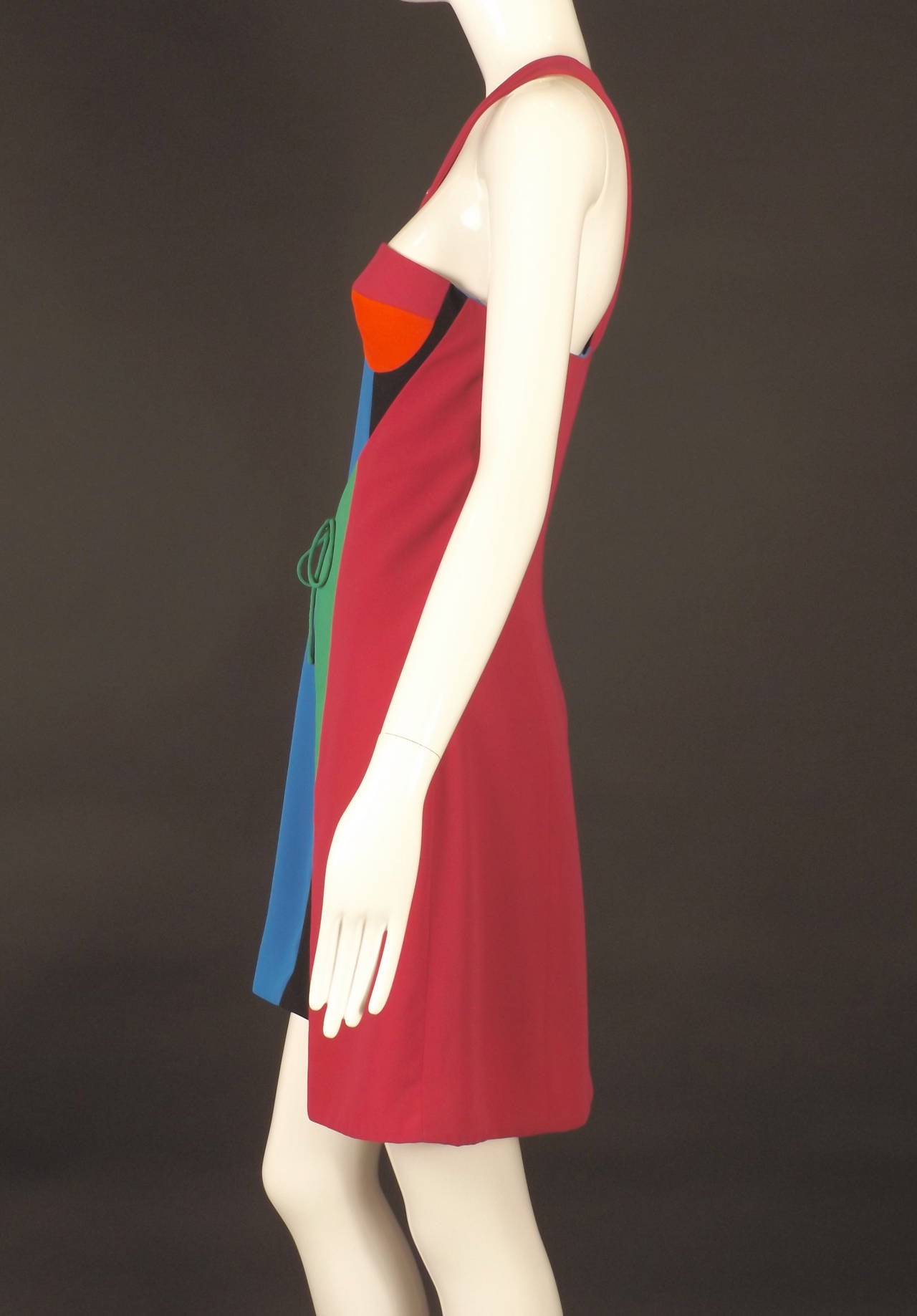 1990s Versace Color Block Crepe Dress In Excellent Condition In Dallas, TX