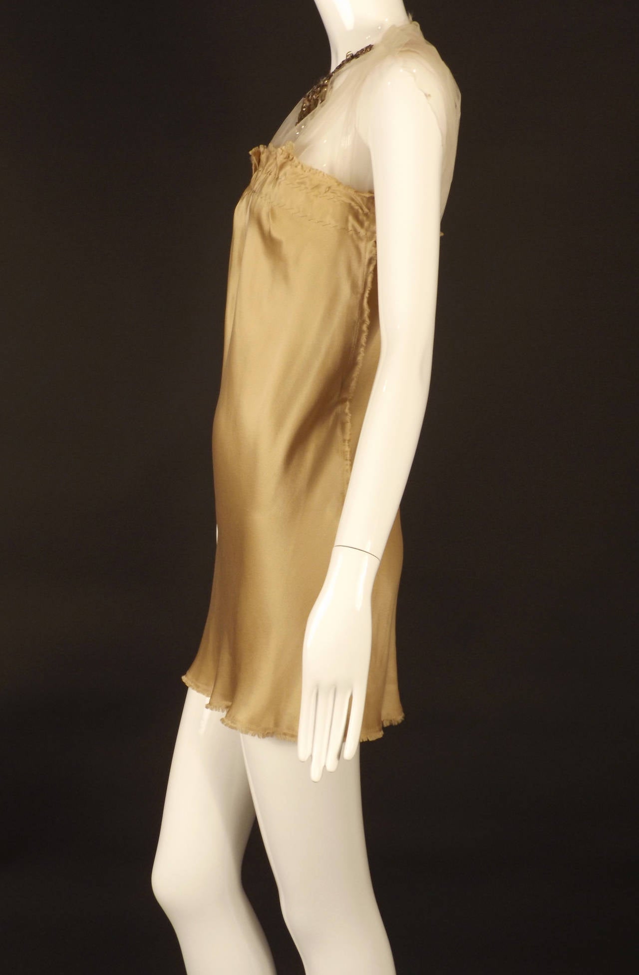 Summer, 2003 Lanvin Gold Silk & Rhinestone Necklace Dress In Excellent Condition In Dallas, TX