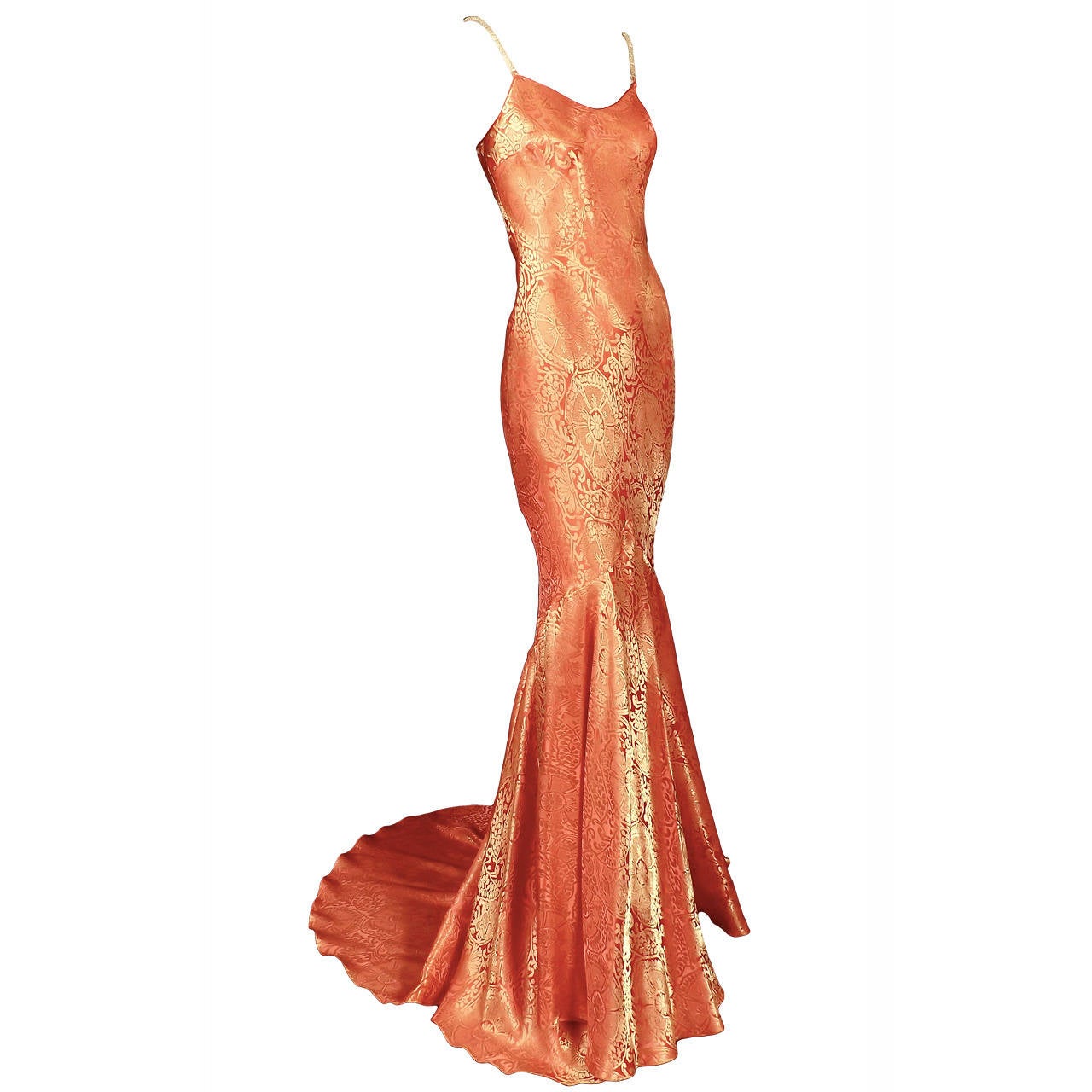 Galliano Spring 1999 Pink & Gold Brocade Bias Evening Gown