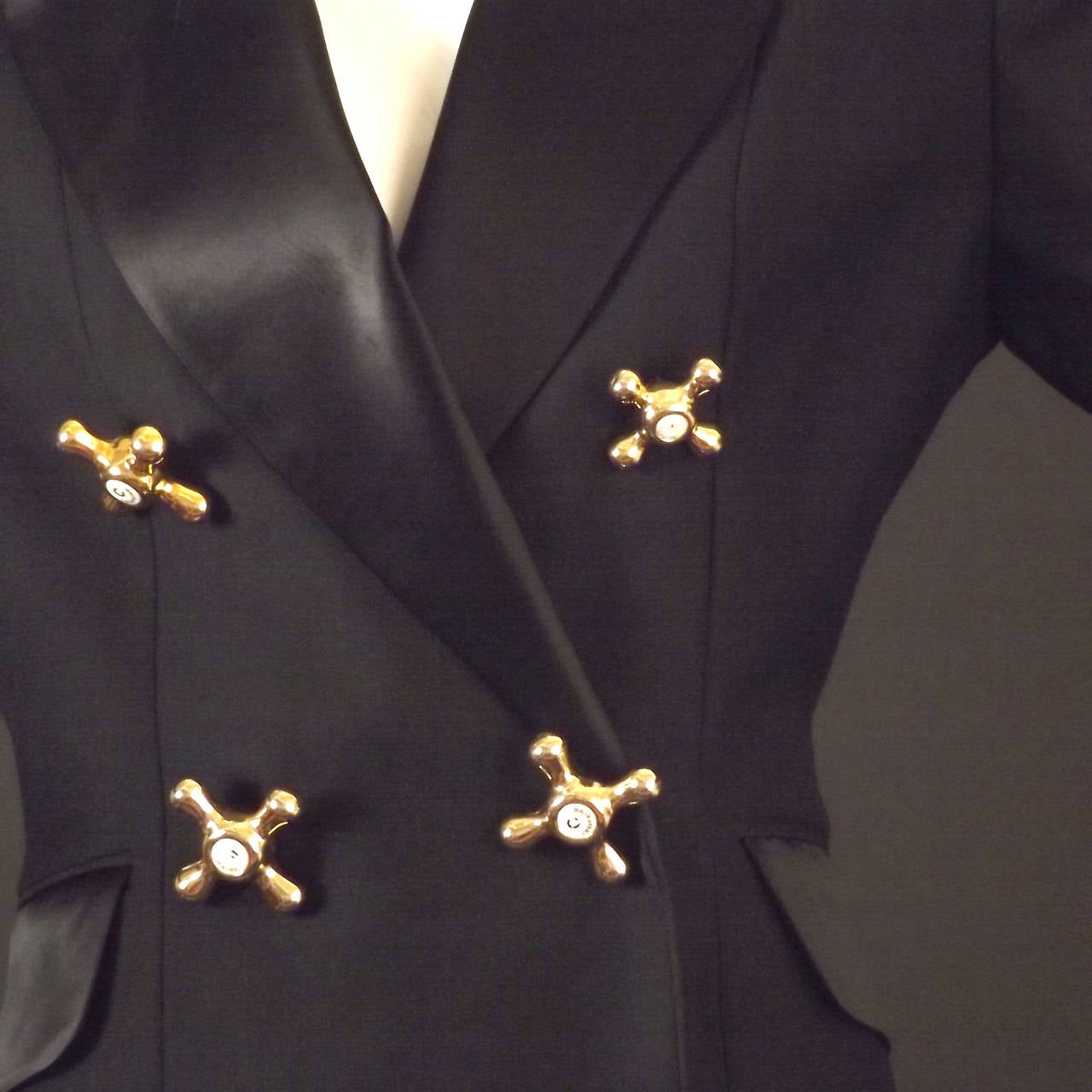 1991 Moschino Black Water Faucet Tuxedo Jacket