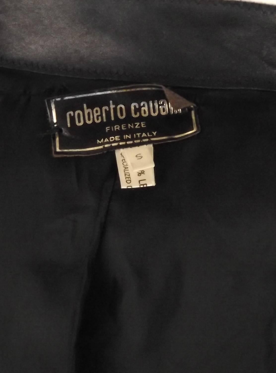 Women's 1980s Black Leather & Sequin Appliqué Roberto Cavalli Jacketl For Sale