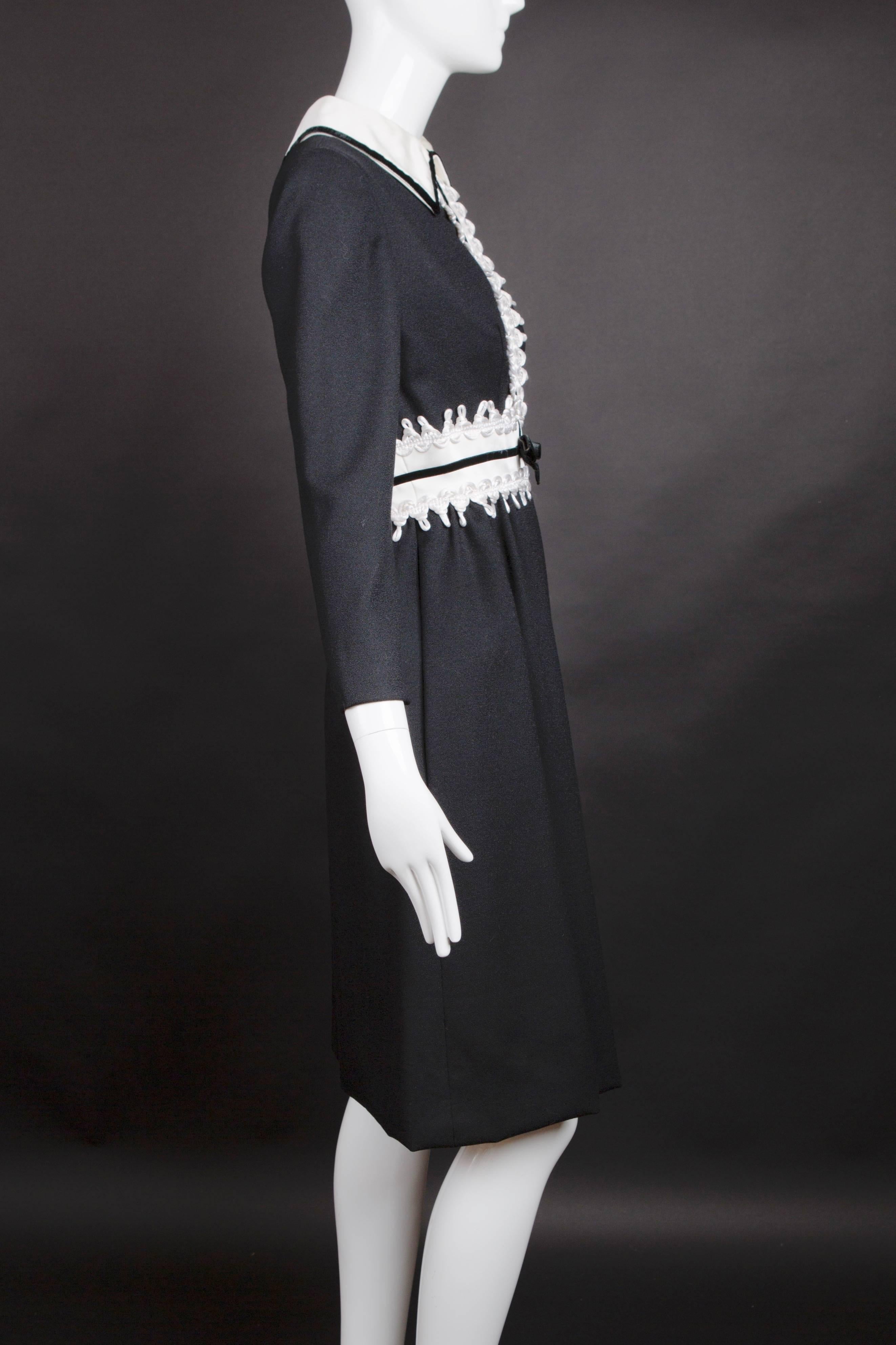 Women's 1960s Black Wool & Satin Crepe Oscar de la Renta Dress