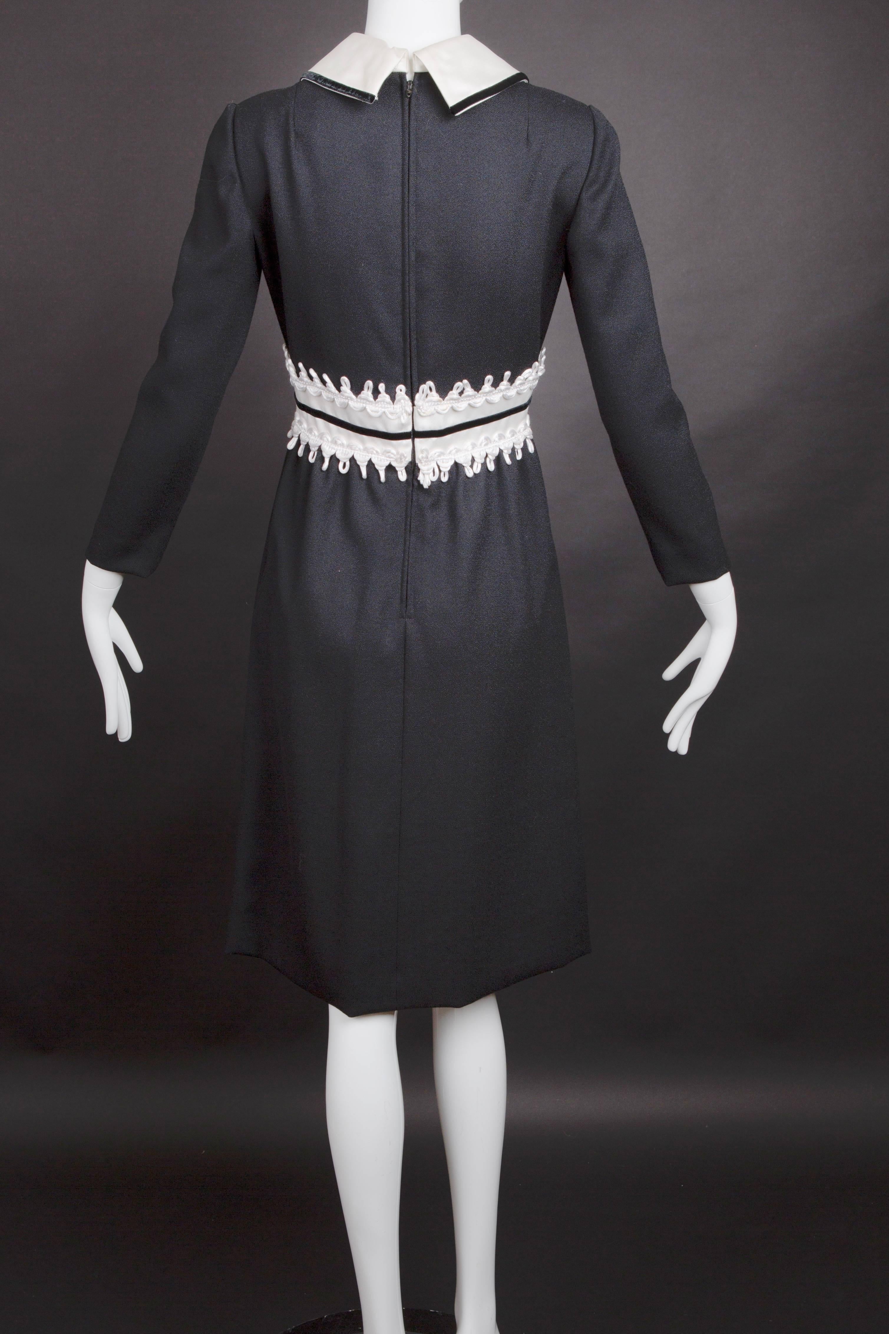 1960s Black Wool & Satin Crepe Oscar de la Renta Dress 1