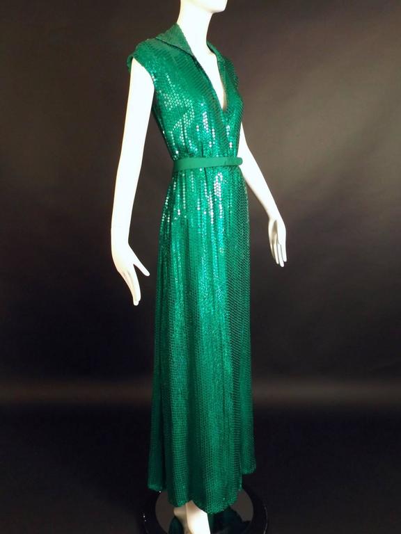 1970s Green Sequin Wrap Halston Gown For Sale at 1stDibs | halston sequin  dress, green sequin wrap dress, halston green dress