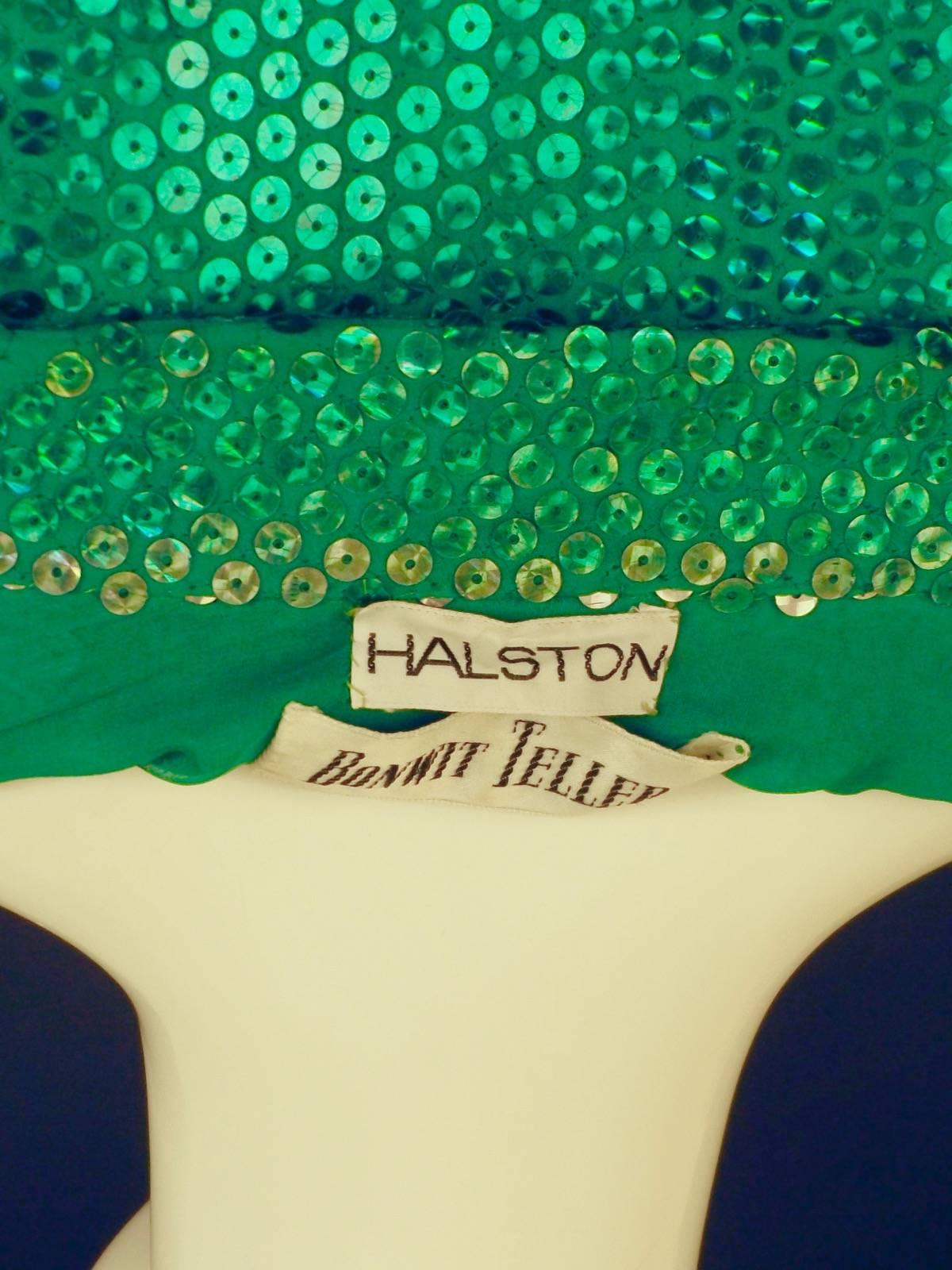 1970s Green Sequin Wrap Halston Gown In Good Condition For Sale In Dallas, TX