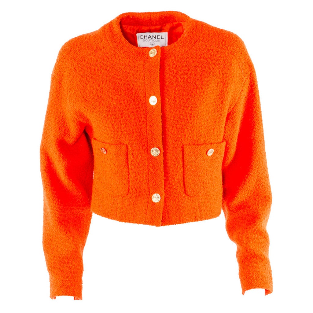 1990s Chanel Boutique Orange Wool Bolero Jacket