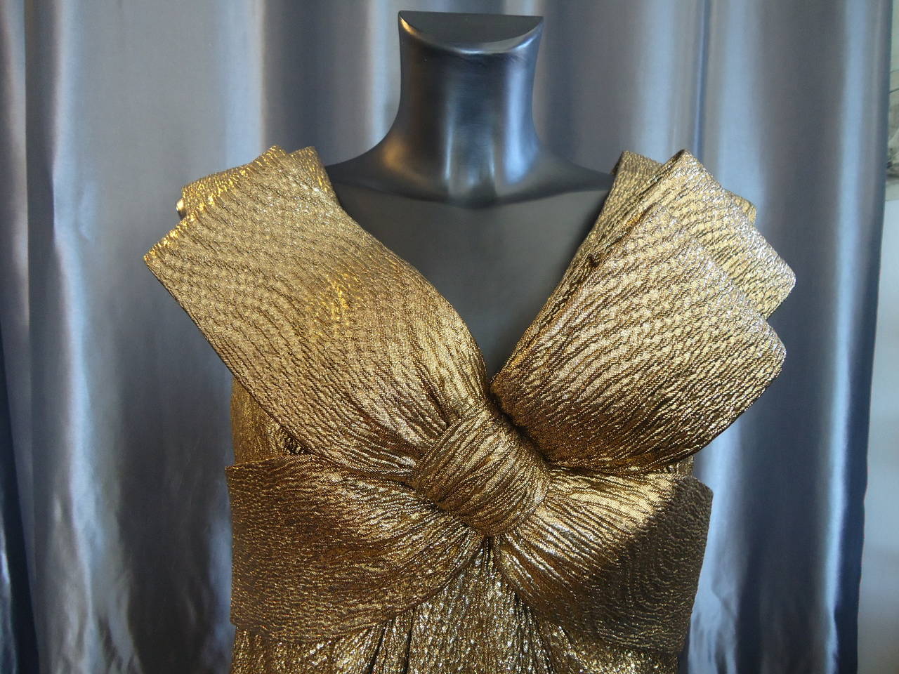 Brown Marchesa Notte Bronze Gold Lamé Cocktail Dress