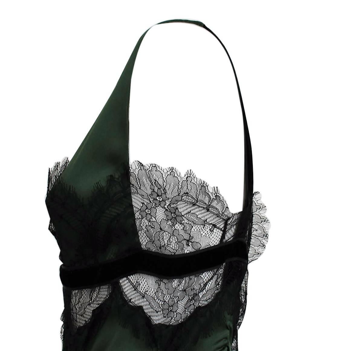 Black Roberto Cavalli Green Bottle Satin and Lace Dress