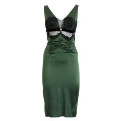 Roberto Cavalli Green Bottle Satin and Lace Dress