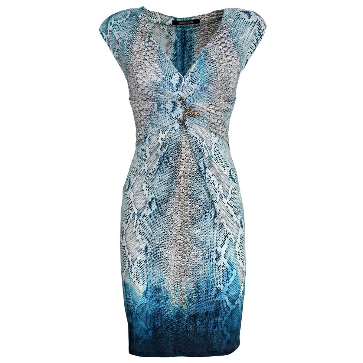 Roberto Cavalli Azure Python Printed Dress S