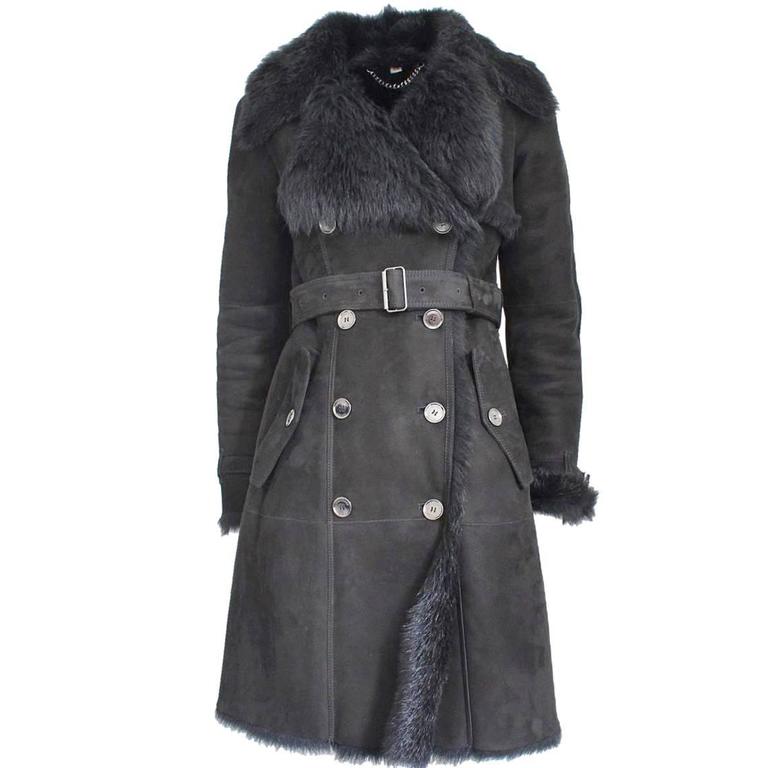 Burberry Black Shearling Lamb Coat S at 1stDibs