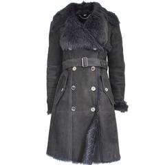 Burberry Black Shearling Lamb Coat S